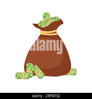 Sac d'argent avec billets de dollar ou billets de banque. Économies d'argent. Concept de réussite. Illustration vectorielle dans le style plat tendance isolé sur fond blanc. Illustration de Vecteur
