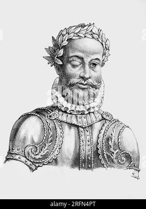 Luis de Camoes (c. 1524 ou 1525 - 10 juin 1580) est considéré comme le plus grand poète du Portugal, surtout connu pour son œuvre épique les Lusiades. Le jour de sa mort, le 10 juin, est la fête nationale du Portugal. Gravure anonyme, 1854. Banque D'Images