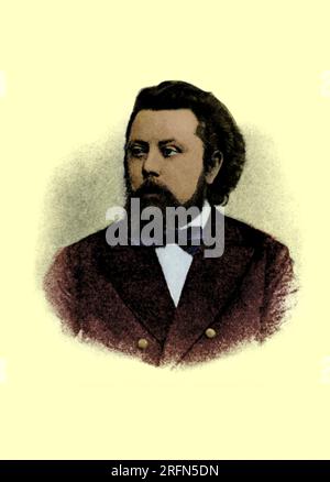 Modeste Petrovich Mussorgsky (21 mars 1839 - 28 mars 1881) est un compositeur russe, l'un des groupes connus sous le nom de Mighty Hun. Il a été un innovateur de la musique russe dans la période romantique et a cherché à atteindre une identité musicale russe. Nombre de ses œuvres ont été inspirées par l'histoire russe et le folklore russe. Banque D'Images