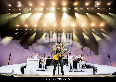 Skanderborg, Danemark. 04th, août 2023. Le chanteur et compositeur pop danois Christopher donne un concert live lors du festival de musique danois SmukFest 2023 à Skanderborg. (Crédit photo : Gonzales photo - Lasse Lagoni). Banque D'Images