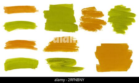 Grungy coups de pinceau peints à la main isolés sur blanc. Ensemble de textures de fond en couleurs naturelles pour le texte. Texture d'encre abstraite, élément de design sale Banque D'Images