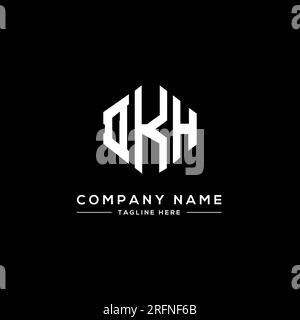 Logo de lettre DKH avec forme de polygone. Design de logo en forme de polygone et de cube DKH. Modèle de logo vectoriel hexagone DKH couleurs blanches et noires. DKH monogr Illustration de Vecteur