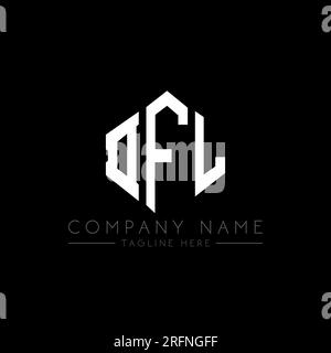 Logo de lettre DFL avec forme de polygone. Design de logo en forme de polygone et de cube DFL. Modèle de logo vectoriel hexagone DFL couleurs blanches et noires. DFL monogr Illustration de Vecteur