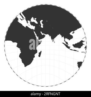 Carte du monde vectorielle. Projection gnomonique. Carte géographique du monde simple avec des lignes de latitude et de longitude. Centré sur une longitude de 60 degrés W. Illustration vectorielle Illustration de Vecteur