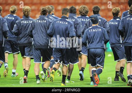 Milan Italie 2012-10-12 : joueurs de l'équipe nationale italienne de football pendant l'entraînement au stade San Siro pour les qualifications de la coupe du monde 2014 Banque D'Images