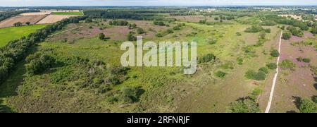 Panorama aérien de la réserve naturelle de Buxton Heath, Norfolk, Royaume-Uni Banque D'Images