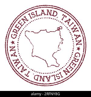 Green Island, Taiwan timbre en caoutchouc rond avec carte de l'île. Timbre passeport rouge vintage avec texte circulaire et étoiles, illustration vectorielle. Illustration de Vecteur