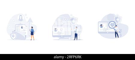 Antécédents médicaux et papier de dossier de santé pour le médecin hospitalier, système de santé électronique pour la collecte de données et d'informations. cardiogramme et indicateurs de santé pour Illustration de Vecteur