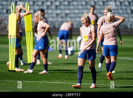 L'anglaise Chloe Kelly réagit lors d'une séance d'entraînement au Central Coast Stadium à Gosford, en Australie. Date de la photo : Vendredi 4 août 2023. Banque D'Images