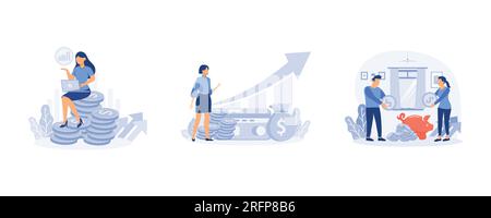 Conseil financier, investissement et épargne. Graphique de croissance des revenus, planification financière future. définir l'illustration moderne vectorielle plate Illustration de Vecteur