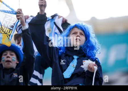 Dunedin, Nouvelle-Zélande. 28 juillet 2023. Dunedin, Nouvelle-Zélande, 28 juillet 2023 : fans de l'Argentine lors du match de football de la coupe du monde féminine FIFA 2023 entre l'Argentine et l'Afrique du Sud au stade Dunedin de Dunedin, Nouvelle-Zélande. (Daniela Porcelli/SPP) crédit : SPP Sport Press photo. /Alamy Live News Banque D'Images