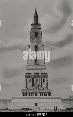 France. Phare de Cordouan, sur la côte atlantique. Il a été construit entre 1584 et 1611 et agrandi à la fin du 18e siècle. Gravure de A. Roca. Los Héroes y las Grandezas de la Tierra. Volume V. 1855. Banque D'Images