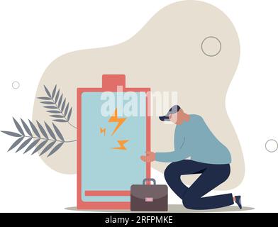 Épuisé et la fatigue du travail acharné, stressé ou anxieux du travail malsain ou de la dépression et de l'épuisement professionnel, de la faible énergie ou de la motivation concept.Flat Vector Illustration de Vecteur