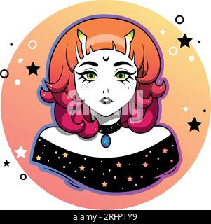 Mignon dessin animé fille démon coloré. Illustration vectorielle. Illustration de Vecteur