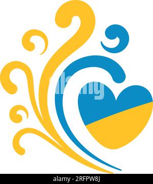 Icône drapeau de l'Ukraine en forme de coeur. Drapeau patriotique ukrainien abstrait avec symbole d'amour. Idée conceptuelle bleue et jaune - avec l'Ukraine dans son héa Illustration de Vecteur