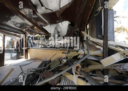 Non exclusif : KRAMATORSK, UKRAINE - 29 JUILLET 2023 - le restaurant RIA Pizza détruit lors de la frappe russe Iskander le 27 juin 2023, Lies i. Banque D'Images