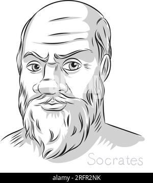 Socrates philosophe grec au trait dessiné à la main Art Portrait Illustration Illustration de Vecteur