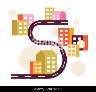 Route sinueuse à travers la ville objet vectoriel de couleur semi-plat Illustration de Vecteur