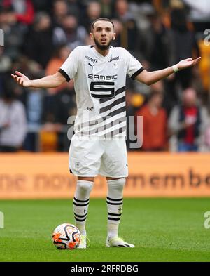 Amine Gouiri du Stade Rennais en action lors du match amical de pré-saison au Molineux Stadium, Wolverhampton. Date de la photo : Samedi 5 août 2023. Banque D'Images