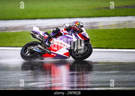 NORTHAMPTON, ROYAUME-UNI. 05 août 23. Johann Zarco (FRA) de Prima Pramac Racing en qualification 2 lors du Grand Prix de Grande-Bretagne Monster Energy sur le circuit de Silverstone le samedi 05 août 2023 à NORTHAMPTON, ANGLETERRE. Crédit : Taka G Wu/Alamy Live News Banque D'Images