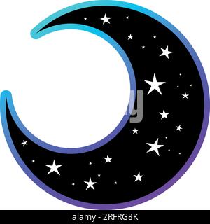 Croissant céleste avec des étoiles. Jolie illustration vectorielle mystique de lune dessinée à la main pour des impressions de t-shirt, accessoire occulte, sujets ésotériques Illustration de Vecteur