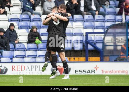 But 0-2 Kian Spence #8 de Barrow AFC célèbre son but lors du match de Sky Bet League 2 entre Tranmere Rovers et Barrow à Prenton Park, Birkenhead le samedi 5 août 2023. (Photo : Mike Morese | MI News) crédit : MI News & Sport / Alamy Live News Banque D'Images