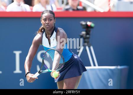 Montréal, Canada. 05 août 2023. 05 août 2023 : Alycia Parks of USA sert pendant le match de qualification de l'Open de la Banque nationale de la WTA au Stade IGA à Montréal, Québec. Daniel Lea/CSM crédit : CAL Sport Media/Alamy Live News Banque D'Images