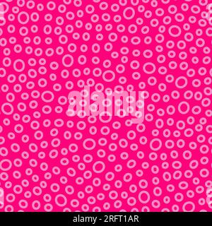 Motif de bagues sans couture. Ovale rose dessiné à la main sur un fond fuchsia lumineux. Décoration barbiecore à pois Doodle. Illustrations vectorielles pointillées avec cercles Illustration de Vecteur