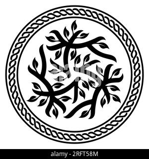 Design Viking. Arbre du monde de la mythologie scandinave - Yggdrasil et motif celtique, cadre. Dessiné dans le style celtique vieux norrois Illustration de Vecteur