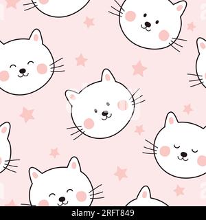 Motif puéril sans couture avec jolis chats. Fond de dessin animé avec des chats et des étoiles souriants. Illustration vectorielle. Illustration de Vecteur
