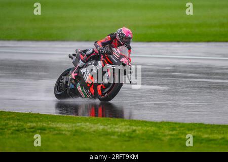 NORTHAMPTON, ROYAUME-UNI. 05 août 23. ALEIX Espargaro (EPS) d'Aprilia Racing lors du Grand Prix de Grande-Bretagne Monster Energy sur le circuit de Silverstone le samedi 05 août 2023 à NORTHAMPTON, ANGLETERRE. Crédit : Taka G Wu/Alamy Live News Banque D'Images