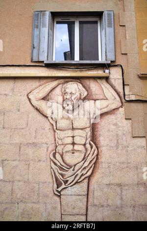 Paul Cézanne mural devant le cinéma Mazarin à Aix en Provence France Banque D'Images