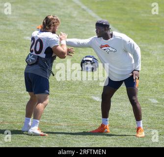 Englewood, Colorado, USA. 4th Aug, 2023. Broncos QB RUSSELL stretches on  the field during Broncos Training Camp Saturday morning at Centura Health  Training Center. (Credit Image: © Hector Acevedo/ZUMA Press Wire) EDITORIAL