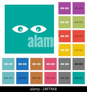 Regardez les yeux plein multi-couleurs icônes plates sur des fonds carrés simples. Inclut des variantes d'icône blanche et foncée pour les effets de survol ou actifs. Illustration de Vecteur