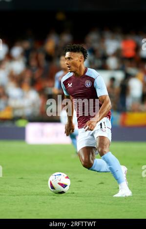 Ollie Watkins du club de football Aston Villa en action lors de la PRÉ-saison régulière de la Liga EA Sport le 5 août 2023 au Mestalla Stadium (Valencia, la Banque D'Images