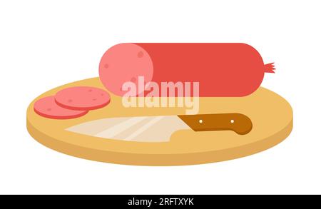 Couper le salami et la saucisse. Salami tranché sur planche à découper illustration vectorielle Illustration de Vecteur