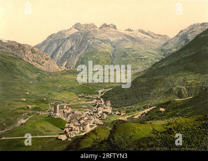 Hospental et col de Furka, Uri, Suisse 1890. Banque D'Images