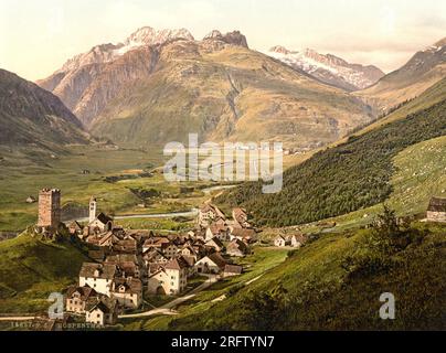 Hospental et col de Furka, Uri, Suisse 1890. Banque D'Images