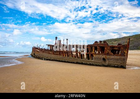 Fraser Island naufrage, SS Maven naufrage sur 75 Mile Beach, Queensland, Australie Banque D'Images