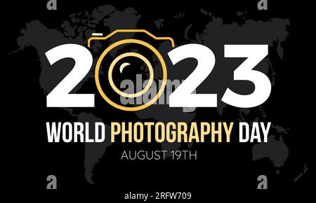 Illustration de conception vectorielle de la Journée mondiale de la photographie 2023 concept. concept de photographie du monde pour appareil photo, objectif, film, média ou voyageur Illustration de Vecteur