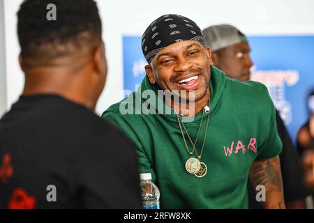 Wilmington, DE, États-Unis. 5 août 2023. Le musicien country JIMMIE ALLEN a participé au 19e match annuel de basket-ball Duffy's Hope Celebrity samedi 05 août 2023, au Chase Fieldhouse, à Wilmington, SUPPR. Les recettes profitent à l'organisme à but non lucratif Duffy's Hope Youth Programming. (Image de crédit : © Saquan Stimpson/ZUMA Press Wire) USAGE ÉDITORIAL SEULEMENT! Non destiné à UN USAGE commercial ! Banque D'Images