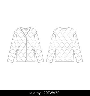Modèle femmes col en V vers le bas veste illustration vectorielle design plat contour collection vêtements d'extérieur Illustration de Vecteur