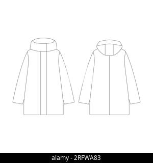 Modèle femmes duvet manteau court illustration vectorielle design plat contour vêtements collection vêtements d'extérieur Illustration de Vecteur