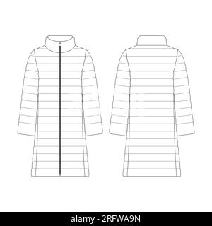 Modèle femmes duvet veste illustration vectorielle design plat contour vêtements collection vêtements d'extérieur Illustration de Vecteur