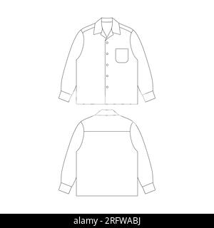Modèle chemise de camp à manches longues avec illustration vectorielle de poche collection de vêtements de contour de conception plate Illustration de Vecteur