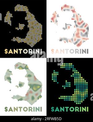 Carte Santorini. Collection de carte de Santorin dans le style pointillé. Bordures de l'île remplies de rectangles pour votre conception. Illustration vectorielle. Illustration de Vecteur