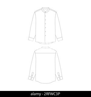 modèle manches longues col grand-père chemise illustration vectorielle plat design contour collection de vêtements Illustration de Vecteur