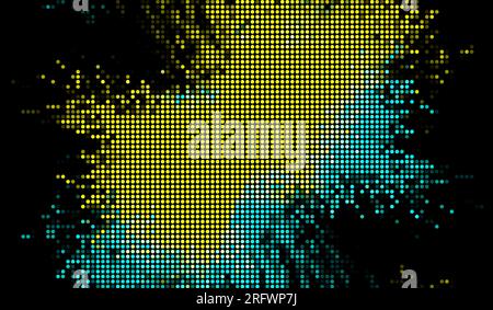Points de demi-teinte technologie numérique abstraite lumière jaune-bleu sur fond rouge. Banque D'Images