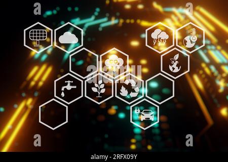 Concept de gestion des écosystèmes. Le processus complexe de planification, d'organisation et de contrôle des ressources pour répondre aux besoins des clients. Le débit efficace. Banque D'Images