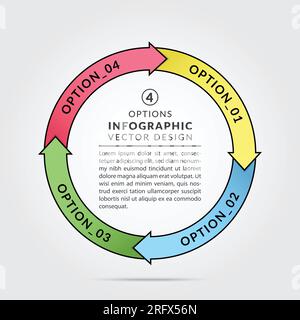 Graphiques infographiques circulaires connectés avec 4 options. Modèle de conception infographique de cercle pour diagramme rond, graphique, conception Web, bannière. Conceps d'affaires Illustration de Vecteur